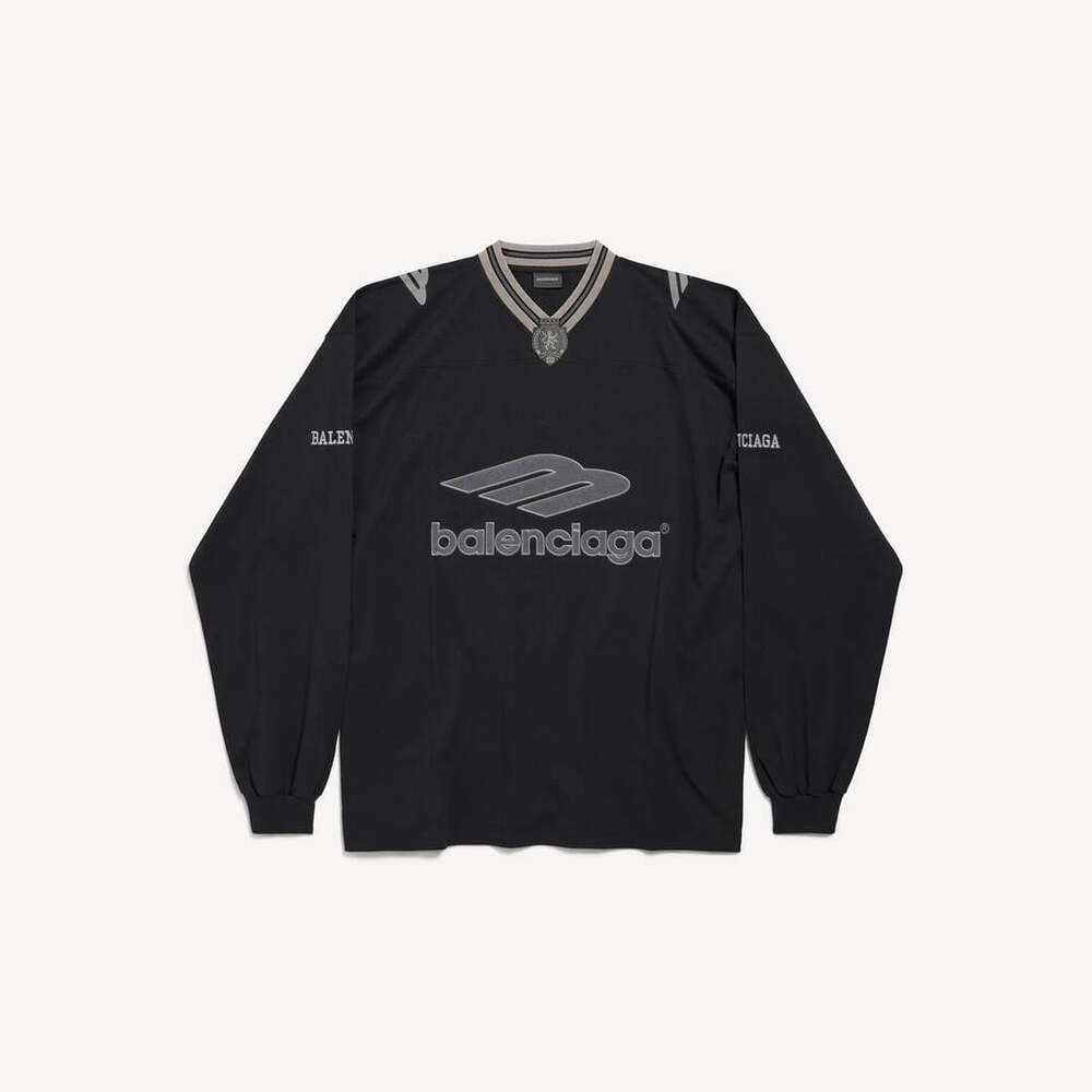 Balenciaga 3B Football Long Sleeve V-Neck T-Shirt Black Anthracite